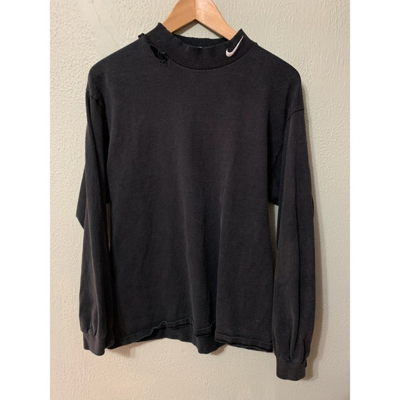 Vintage Nike Black Distressed Mock Neck Check Lon… - image 1