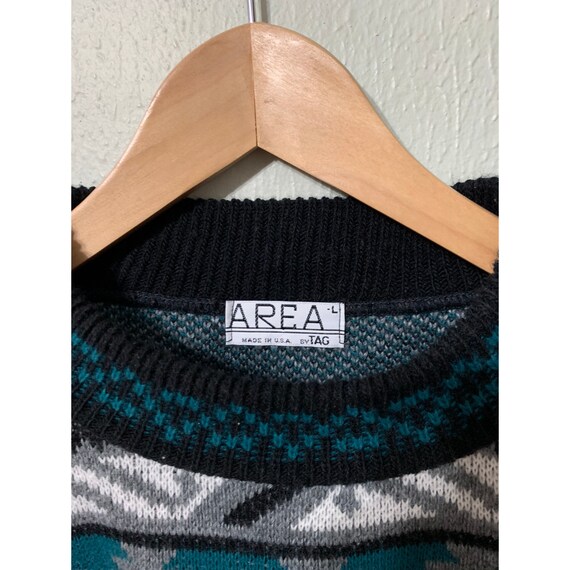 Vintage Turquoise Core Jagged Band Knit Sweater - image 2