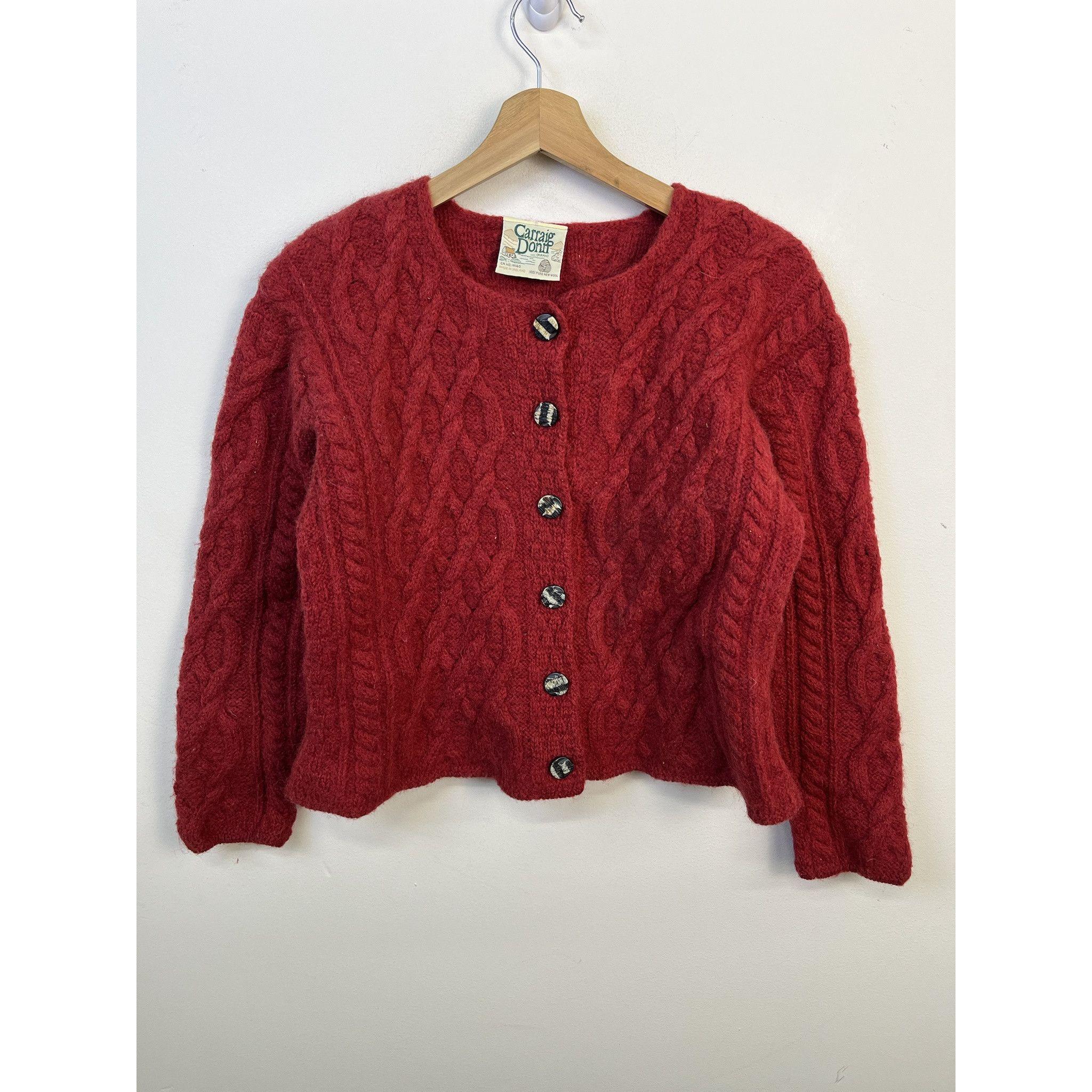 Vintage Carraig Donn Ireland Wool Aran Red Knit Cardigan Size S - Etsy