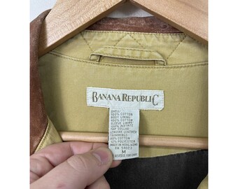 Vintage 90s Banana Republic Leather Collar Canvas Safari Jacket