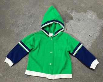 Vintage 1980s Kids Green Hooded Sweatshirt Size 2-4