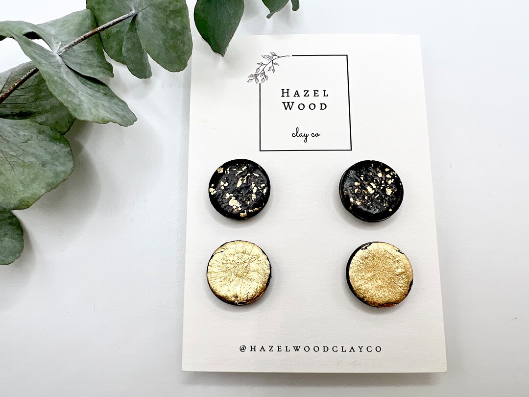 DOUBLE C BLACK GOLD STUD EARRINGS