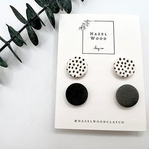 Clay Earrings Studs Set Hypoallergenic Posts Black and White Gift Polymer Clay