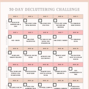 Day 30 Declutter Challenge Printable, Cleaning Planner Schedule, Declutter your home, Spring Clean, Home Cleaning Checklist, Organization