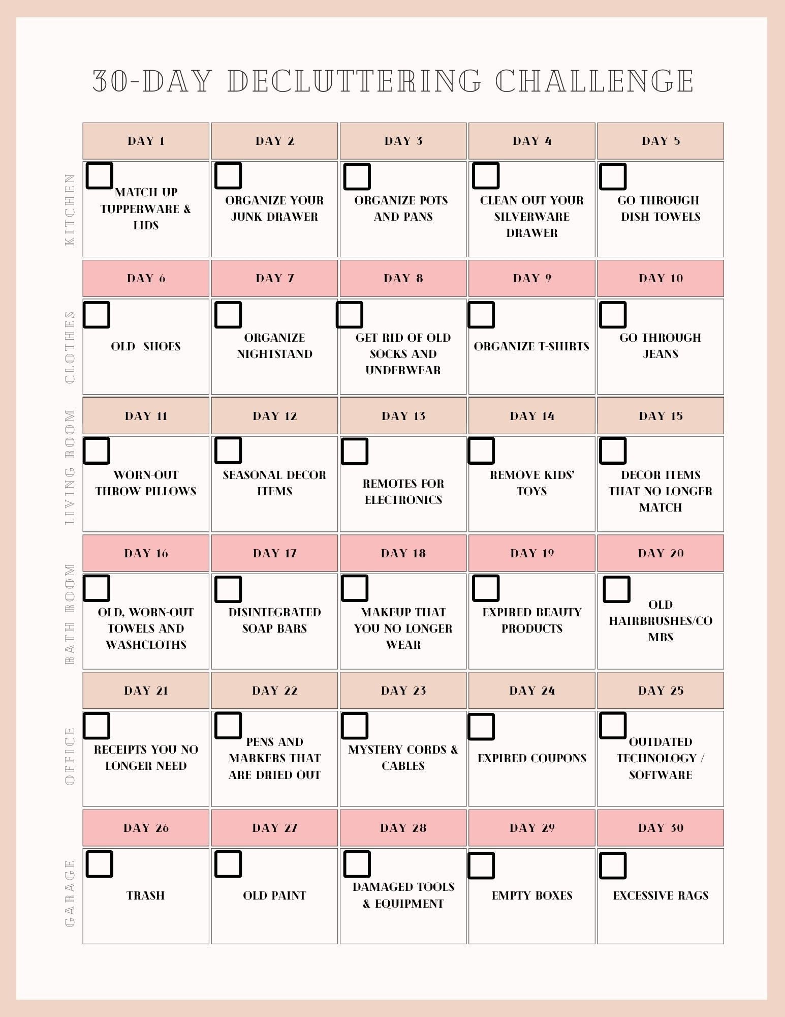 Day 30 Declutter Challenge Printable Cleaning Planner - Etsy