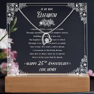 Carta de amor personalizada para esposa, regalo de aniversario número 25, aniversario de plata, para mi novia, collar colgante, collar de corazón delicado, recuerdo