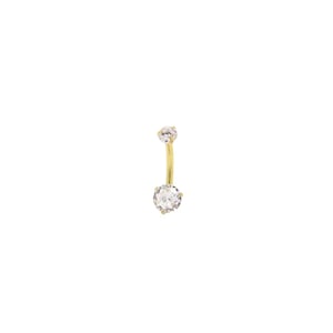 Double Cubic Zirconia Belly Button Piercing | Cubic Zirconia Naval Piercing | Stainless Steel | 14 Gauge - 1.4m | Waterproof | Gold | Silver