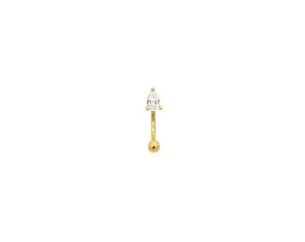 Water Drop Curved CZ Barbell | 16 Gauge | Stainless Steel | Silver | Gold | 6mm 8mm 10mm | Bananabell | Rook | Body/ Skin Piercing | Eyebrow