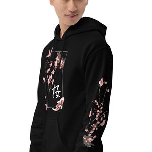 Moletom com capuz unissex com estampa de flor de cerejeira, Moletom com capuz de peixe Koi, Moletom com capuz japonês Sakura, Streetwear japonês, Moletom com capuz Kanji, Presente para ele, Presente para ela