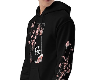 Cherry Blossom Graphic Unisex Hoodie, Koi Fish Hoodie, Japanese Sakura Hoodie, Japanese Streetwear, Kanji Hoodie, Gift For Him, Gift For Her
