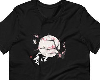 Camiseta con diseño de flor de cerezo y caracteres japoneses Kanji Wa (Paz).