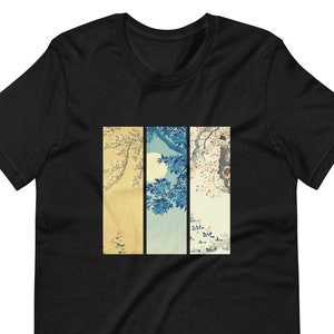 3 Views of Cherry Blossom Vintage Art Unisex T-Shirt, Japanese Aesthetic Sakura Shirt, Japanese gift