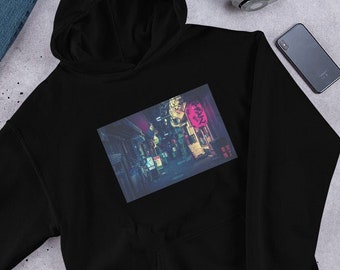 90s Retro Unisex Hoodie, Japanese Night life Hoodie, Lofi Vibes Hoodie, Japanese Streetwear, Tokyo Neon Hoodie, Retro Clothing