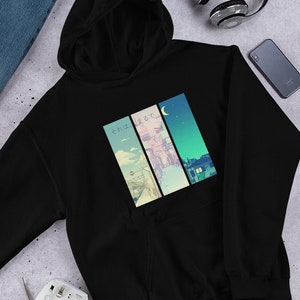 3 Views of LoFi Aesthetic Unisex Hoodie, Japanese Vaporwave Hoodie, Anime Hoodie, Japanese Gift