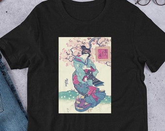 Japanese Geisha T-shirt, Vintage Ukiyo-e Art, Cherry Blossom Shirt