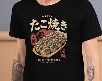 Osaka Takoyaki Graphic Unisex T-shirt, Japanese Street Food Tee, Osaka Retro Graphic Tee, Japanese Foodie Gift
