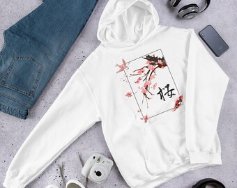 Cherry Blossom Koi Fish Hoodie, Japanese Sakura Art - Etsy