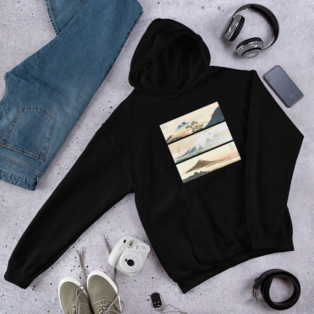 3 Views of Mount Fuji Vintage Art Unisex Hoodie, Japanese Aesthetic Hoodie, Japanese Streetwear, Hokusai Hoodie
