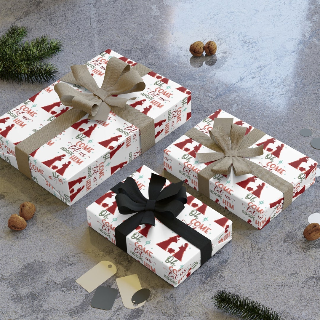 Oh Come Let Us Adore Him Gift Wrapping Paper, Christian Christmas Gift