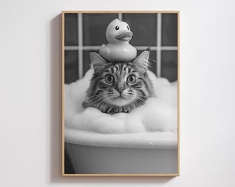 Cat Poster Animal Bathroom Poster, Digital Download, Wall Art, Home Decor
