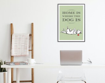 Printable &#39;Home is where the dog is&#39; Quote in Green, Instant Download, Digital Download, Wall Art