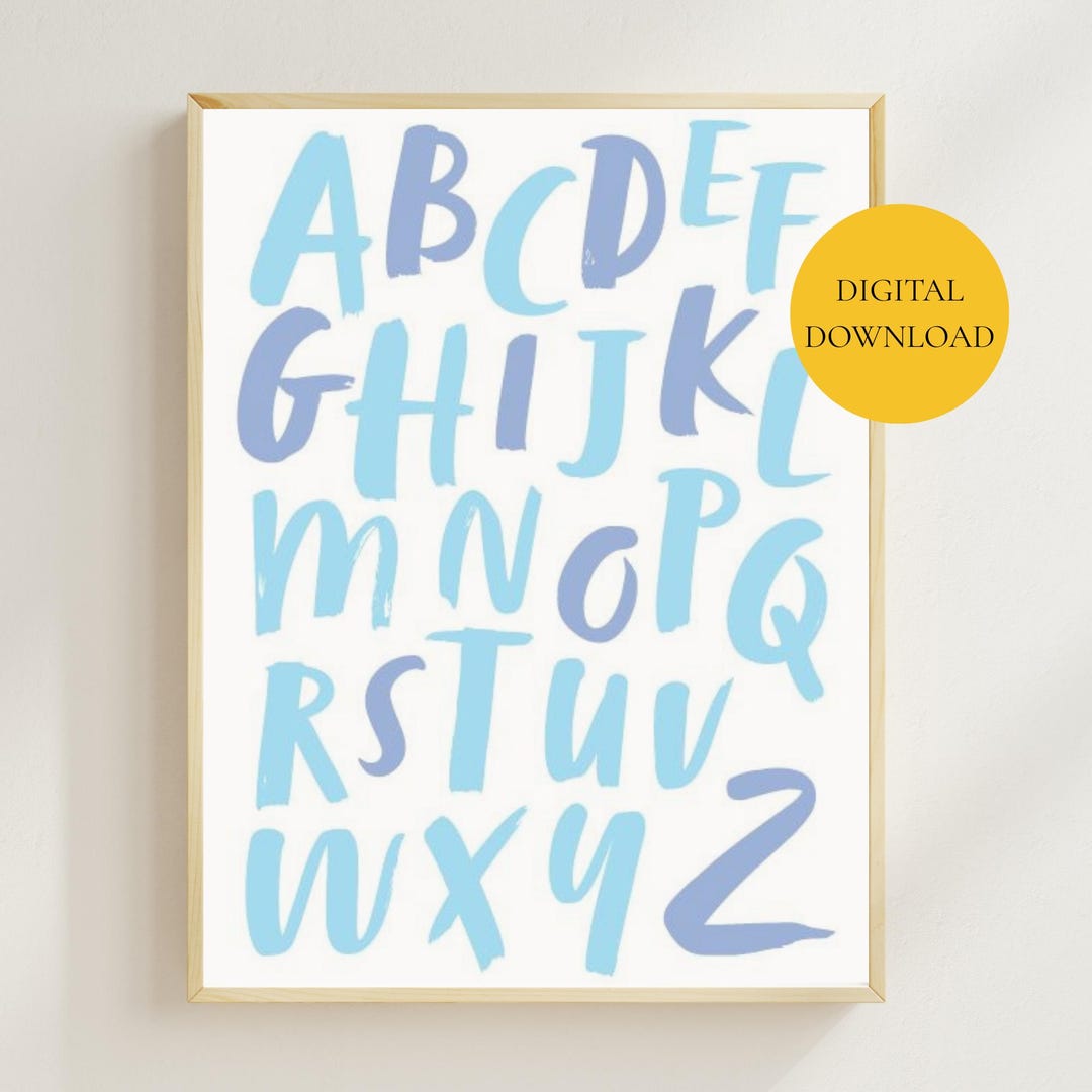 Blue Alphabet Art Print: A to Z Poster, Kids Room Decor (digital ...