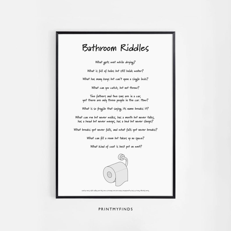 Bathroom Riddles / Printable Toilet Riddles / Downloadable Print