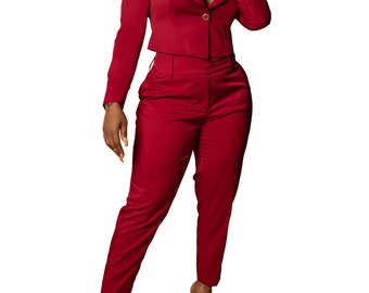 Yasha Maroon Women Cropped Suit