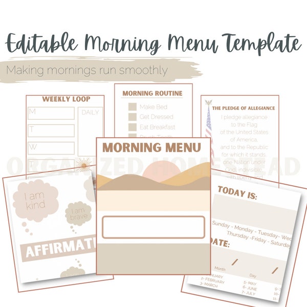 Morning Menu Template Homeschool Charlotte Mason Etsy