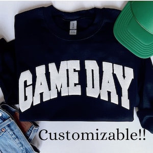 Game Day sweatshirt, custom color game day sweatshirt, CURVED font puff print