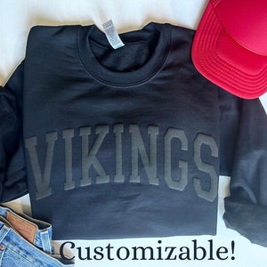 Custom school name, custom mascot sweatshirt, custom team name sweatshirt, CURVED font puff print