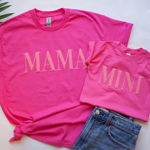 Mama and mini shirts, matching mama and me, puff print design