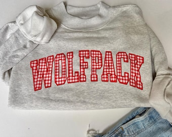 Felpa a collo alto personalizzata, felpa personalizzata per la squadra, stampa a quadretti personalizzata, maglietta per lo spirito scolastico, felpa con mascotte