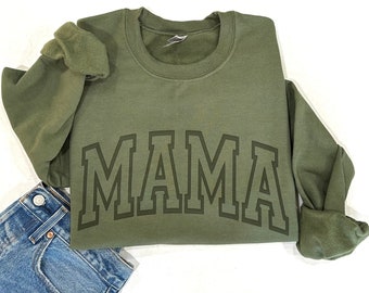 Sweat-shirt pour maman, cadeau pour maman, sweat-shirt pour maman vert, vert sur vert, impression soufflée de polices COURBES