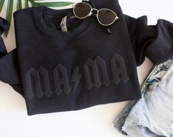 Mama sweatshirt, mom gift, black mama sweatshirt, lightening, puff print design, tonal sweatshirt, Mother’s Day gift