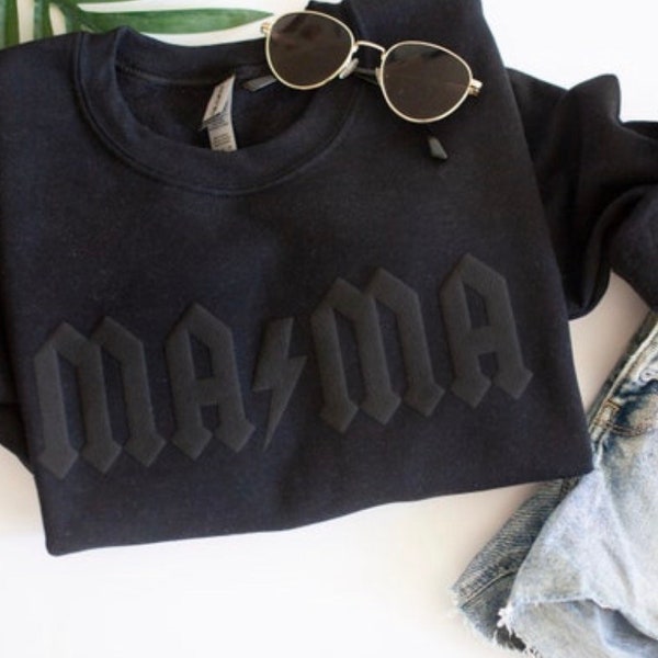 Mama sweatshirt, mom gift, black mama sweatshirt, lightening, puff print design, tonal sweatshirt, Mother’s Day gift