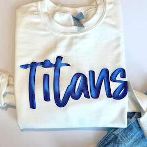 Custom team name sweatshirt, metallic puff print, custom mascot sweatshirt