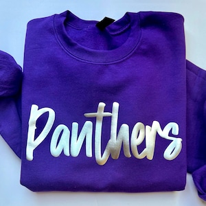 Custom team name sweatshirt, metallic puff print, custom mascot sweatshirt