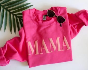 Mama sweatshirt, mom gift, pink mama sweatshirt, pink on pink, vogue puff print design
