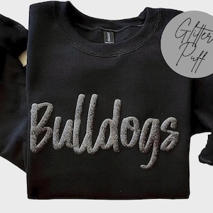 Custom team name sweatshirt, glitter puff print, custom mascot sweatshirt