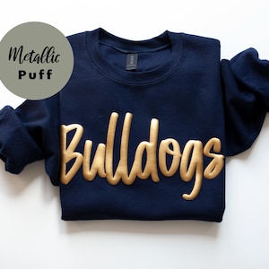 Custom team name sweatshirt, metallic puff print, custom mascot sweatshirt