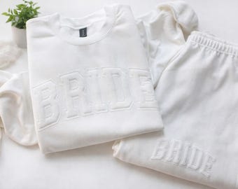 Bride Sweat Set – Cozy Bridal Lounge Loungewear, Puff Embroidery
