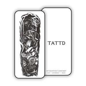 Temporary 2 Week Tattoos - Poseidon Sleeve Tattoo: Semi-Permanent, Vegan-Friendly