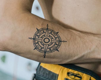 Semi Permanent Tattoo | COMPASS | Last up to 2 weeks | Vegan-Friendly | Gift Idea | Temporary Lasts 2 weeks | Halal