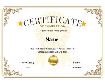 Certificate Of Completion Template, Printable Course Certificate Of Completion, Editable Beauty Award Canva Certificate Template