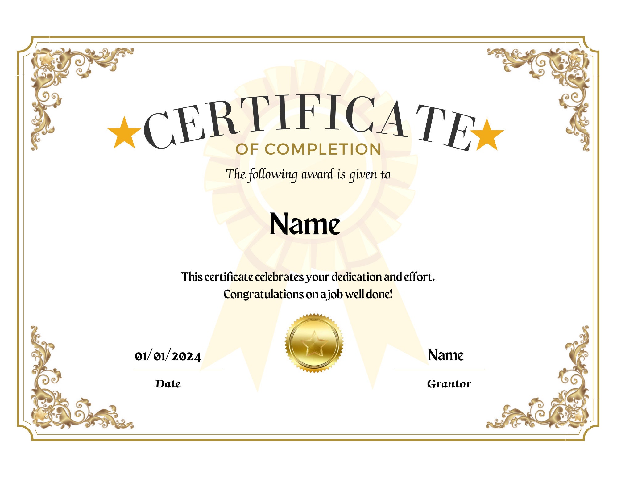 Certificate of Completion Template, Printable Course Certificate of ... image.