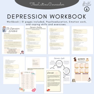 Depression Therapy Worksheets, Therapy resources, specific symptomology, school counseling, therapist tools, CBT, DBT, lists, self-help