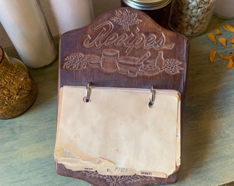 Vintage Wood Recipe Plaque with Original Handwritten Recipes