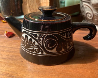 Brown Japanese Tea Pot with Hand Sculpted Flourish