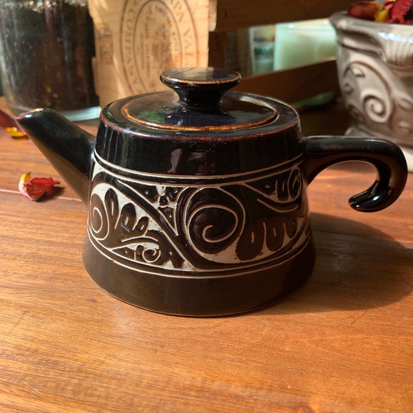 Brown Japanese Tea Pot with Hand Sculpted Flourish